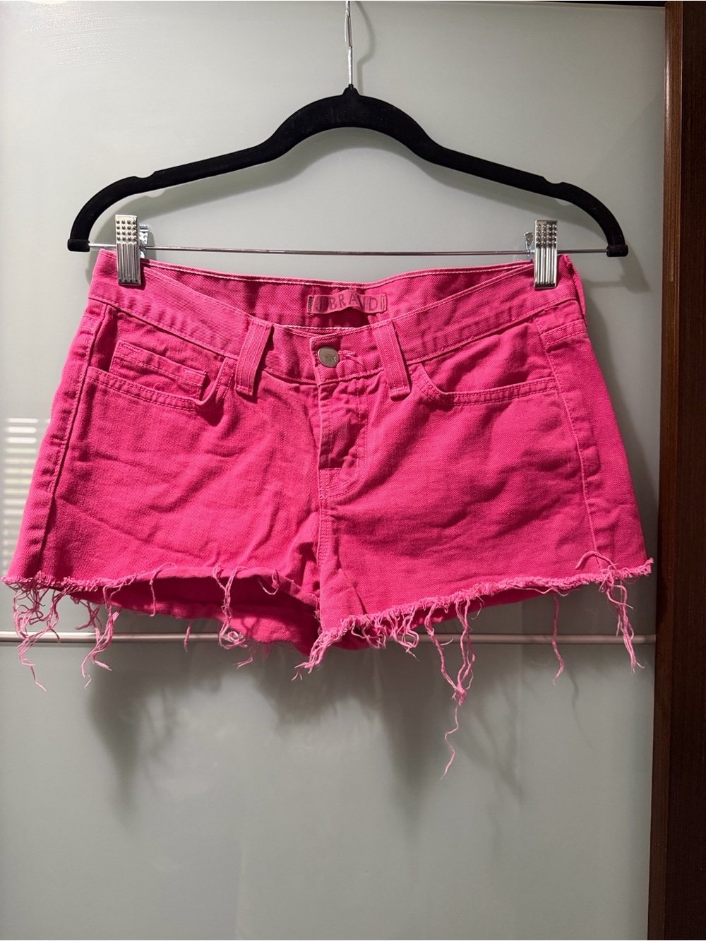 J Brand Hot Pink Frayed Denim Shorts